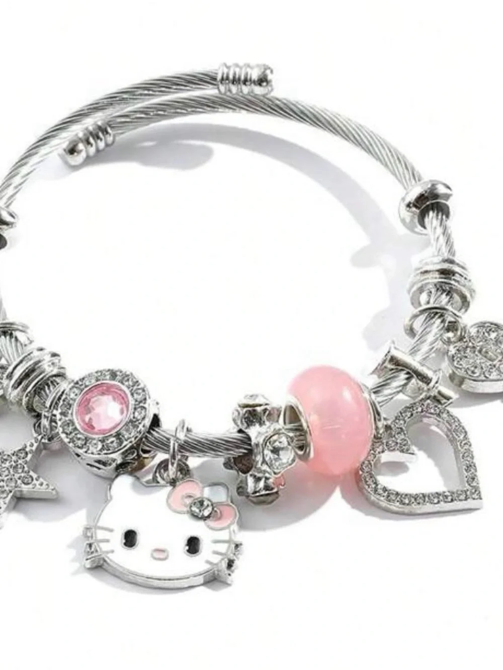 Not Rated Silver-tone Hello Kitty Charm Bracelet with Pink Accents